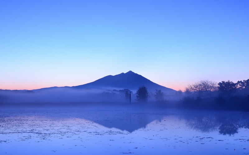 Beauty, Trees, Morning, Japanese, Mountains, Lake, Blue, Sky, Early, Fog, 1080P
