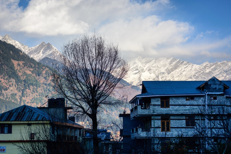 residential district, mountain, mountains, travel, tree, House, cool, building exterior, rock, trek, bare tree, no people, cold temperature, mountain top