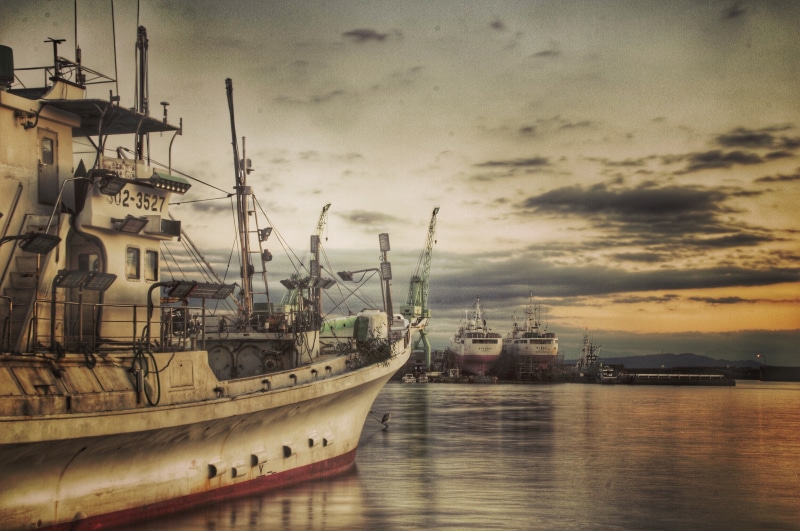 waterfront, commercial dock, moored, high, views, sea, 4K, natural, cloud - sky, pole, reflection, harbor, transportation, architecture, water, japan