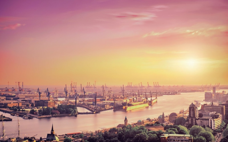 1080P, sunlight, river, Hamburg, Germany, ports