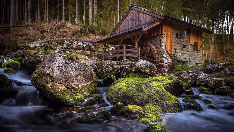 europe, nature, salzburg, 1080P, water mill, water, river, gollinger wasserfall, old mill, old watermill, landscape, watermill, woodland, golling, golling mill