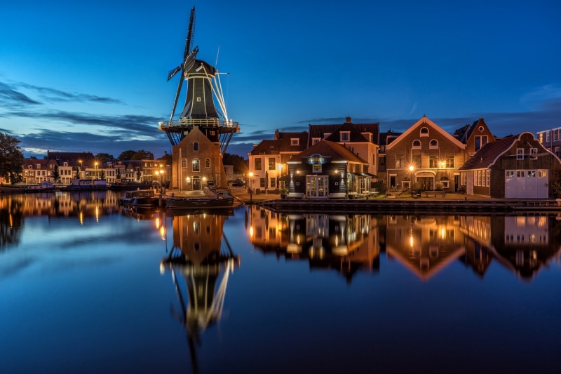 Haarlem, 1080P, Netherlands, night, Holland, Mill " De Adriaan", North Holland, lights