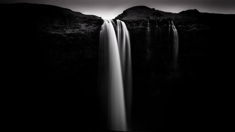 black background, 1080P, waterfall, rocks, water, no people, waterfalls, long exposure, motion, dark, nature, copy space, land, outdoors, travel, near