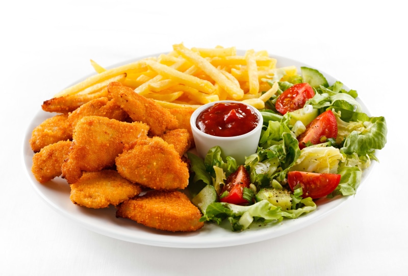 food And Drink, nuggets, prepared potato, potato, heat - Temperature, no people, ketchup, unhealthy eating, grilled, ready-to-eat, savory Sauce, healthy Eating