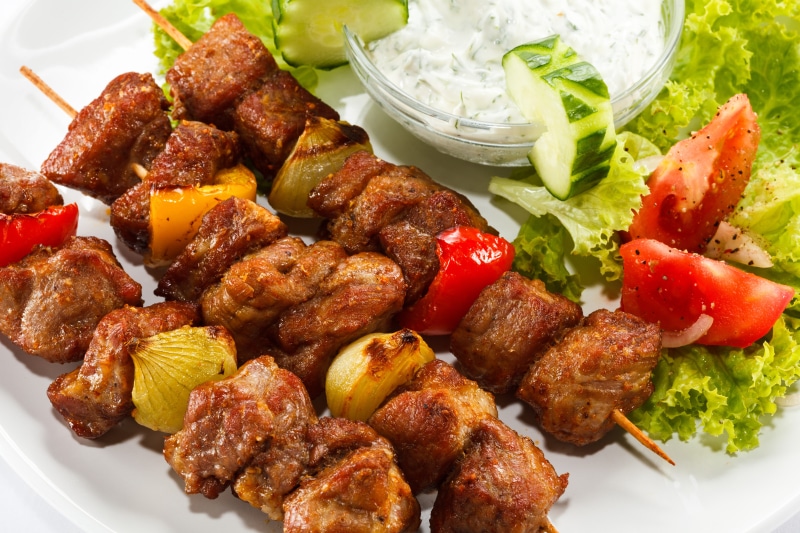 high angle view, tomatoes, crockery, barbecue, meal, plate, cooking, roasted, no People, tomato, gourmet, appetizer, healthy eating, kebab, ready-to-eat