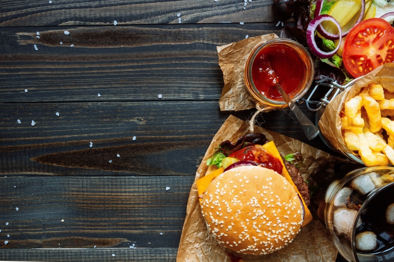 4K, bun, hamburger, salad, fast food, Patty, tomato, tomatoes, meat, sandwich