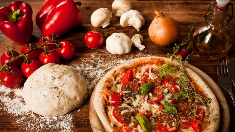meal, pepper, freshness, dairy product, flour, italian food, 4K, tomato, ingredient, fruit, herb, cheese, vegetable, dinner, basil, mediterranean food
