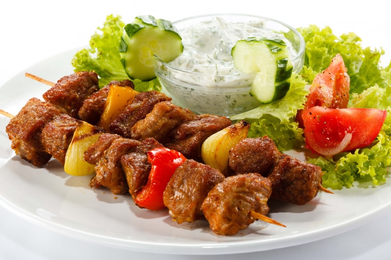 meat, gourmet, crockery, tomato, plate, ready-to-eat, table, close-up, grilled, roasted, food, fried, food And Drink, savory Sauce, salad, temptation, mayonnaise