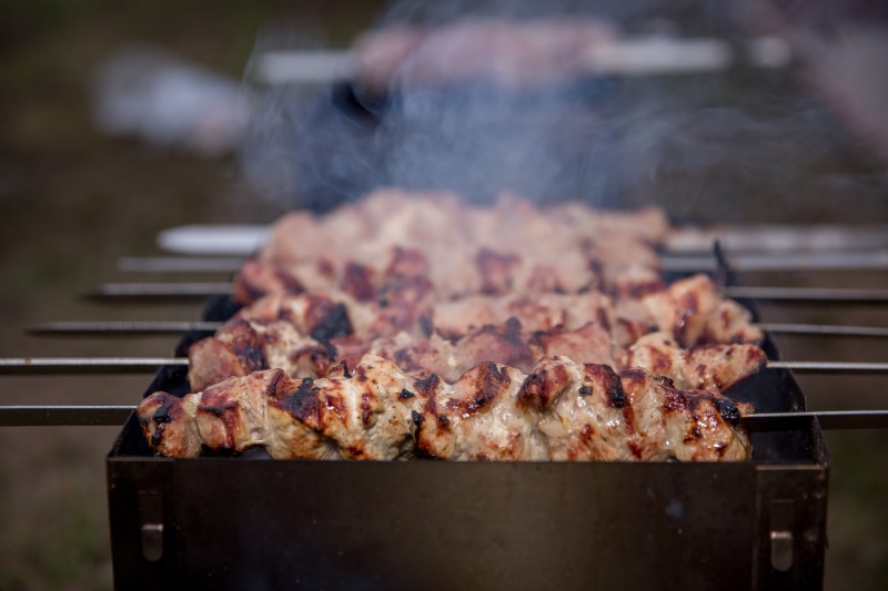 smoke - Physical Structure, preparing food, skewer, pork, day, dinner, cooking, Meat, freshness, red meat, Mangal, burning, Shish Kebab, Bbq, outdoors