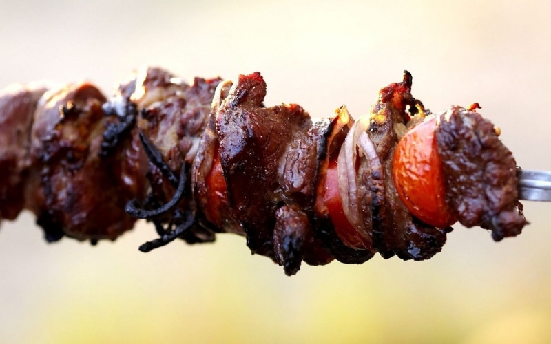 food, skewer, white meat, food and drink, dinner, wellbeing, studio shot, roasted, focus on foreground, cut out, marine, meat, roast chicken, no people