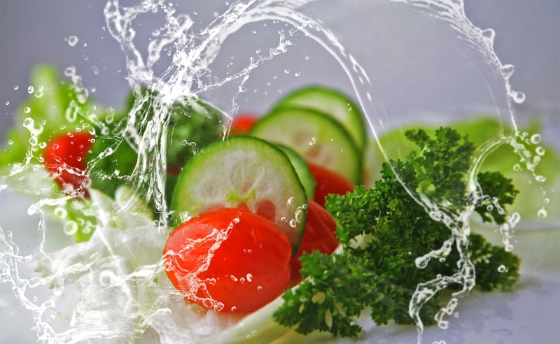 nature, refreshment, herb, fruit, tomato, Water, slowmotion, Fresh, Splash, parsley, Fruits, cherrytomato, no people, cucumber, red, food, Leaves, vegetable