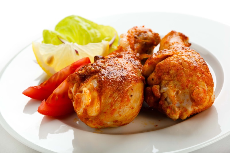 prepared Potato, chicken Meat, dinner, vegetable, grilled, fried, close-up, chicken Leg, temptation, chicken legs, studio shot, white, chicken - Bird, roast chicken