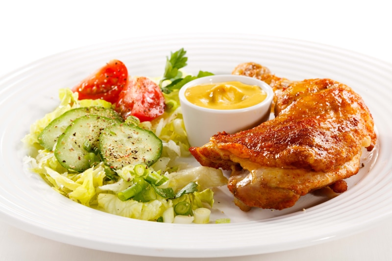 meat, pork, mustard, close-up, chicken Meat, lettuce, indoors, onion, healthy Eating, herb, temptation, crockery, tomato, fruit, appetizer, dinner, slice
