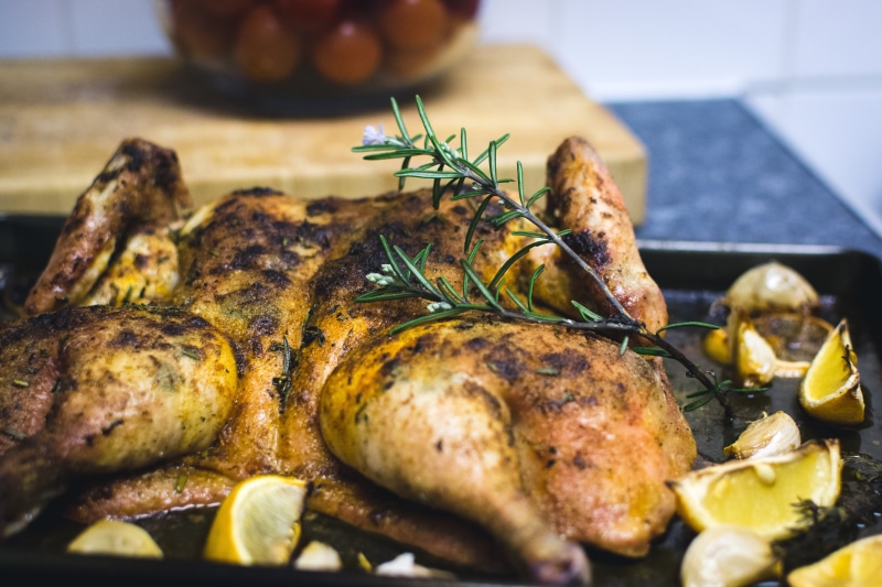 cherry tomatoes, chicken, close-up, roasted, barbecue Grill, rosemary, ready-to-eat, garnish, healthy eating, meat, grilled, food And Drink, chicken meat