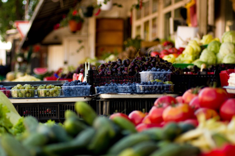 lettuce, tomatoes, Cucumber, blueberries, 1080P, vegetables, food, city, fruit, cherries, raspberries, markets