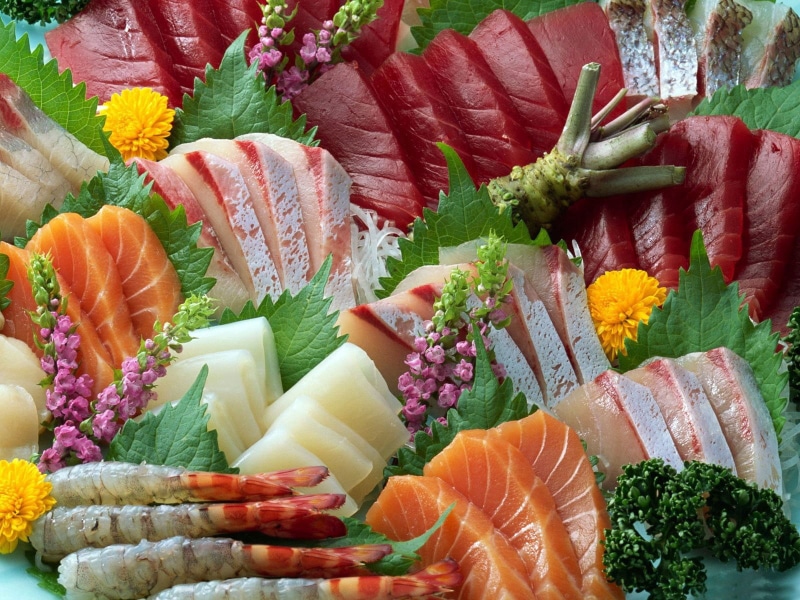 indoors, plant, 720P, wellbeing, no people, leaf, variation, arrangement, slice, green Color, multi Colored, meats, choice, still life, japanese food