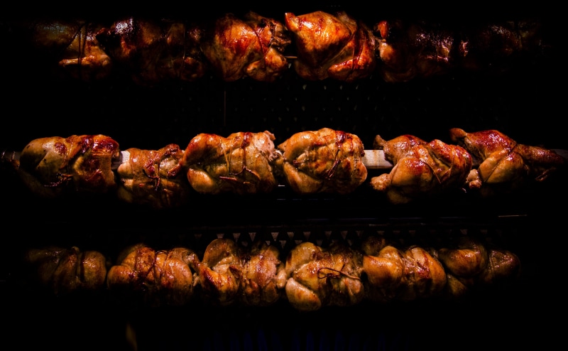 grilled, food, indoors, snack, freshness, charlotte, black background, no people, close-up, sausage, white meat, roasted, ready-to-eat, rotisserie, wellbeing