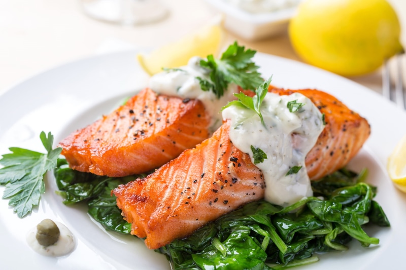 salmon - seafood, vertebrate, serving size, healthy Eating, salad, lettuce, wellbeing, fried, white, close-up, seafood, slice, fruit, dinner, grilled, appetizer