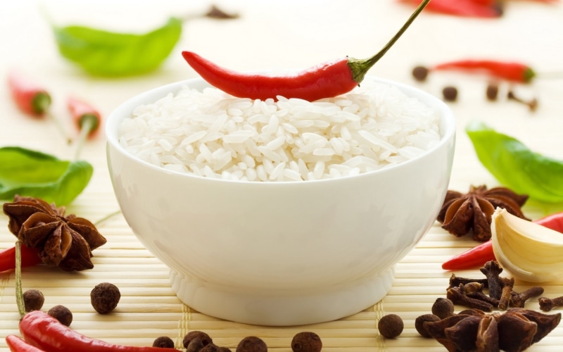 spice, leaf, chili Pepper, cooking, basil, cultures, garnish, crockery, pepper, fruit, still life, indoors, healthy Eating, rice, pepper - Seasoning, ingredient