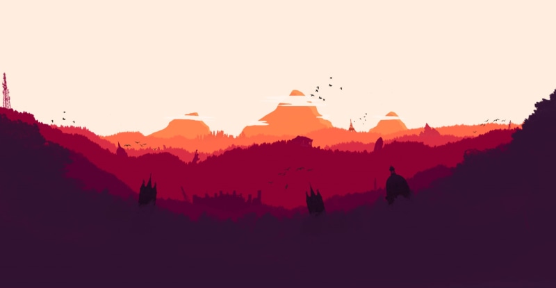 flying, pixel art, landscape, Lost Planet, 1080P, cityscape, Firewatch, mountain pass, mountains