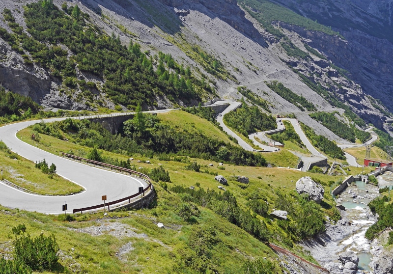 lombardia, connection, non-urban scene, nature, serpentine, scree, winding road, plant, pass, tree, passo di stelvio, mountain, environment, high alps