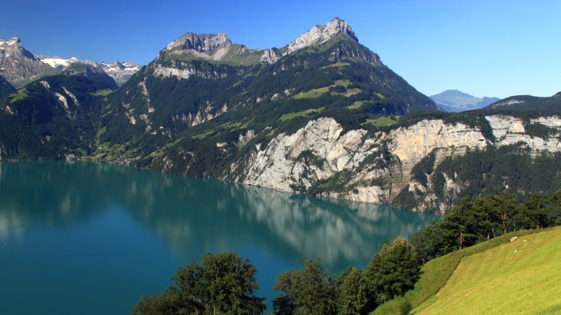 tranquility, land, environment, nature, beauty in nature, pine tree, no people, blue, mountain range, coniferous tree, mountain peak, tree, plant, lake