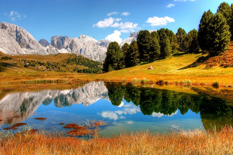 reflection, water, green leaf, hiking, boulders, cloud - sky, scenics, landscape, view, meadow, daytime, rock, unesco world heritage, no people, alpine panorama