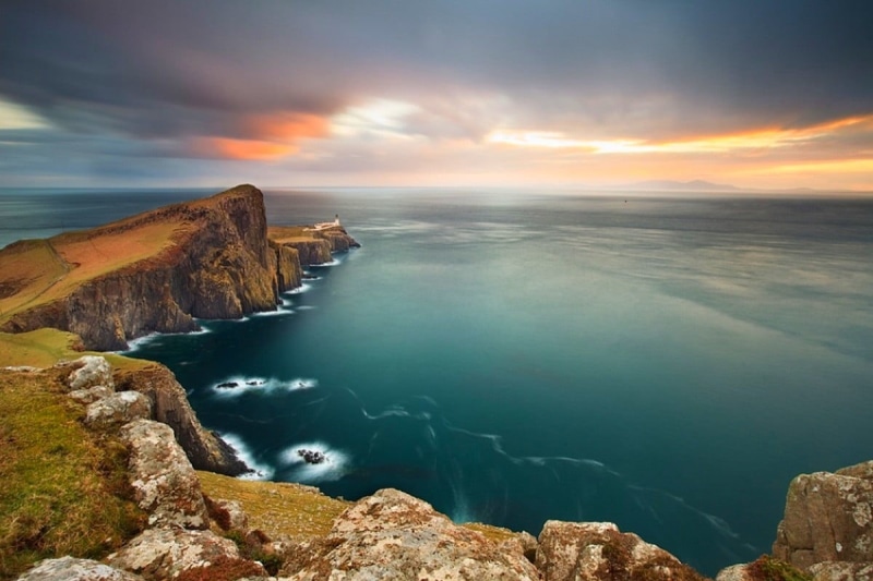 tranquility, nature, solid, rocky coastline, sky, environment, lighthouse, photography, overlooking, Neist Point, scenics - nature, cliff, UK, rock - object