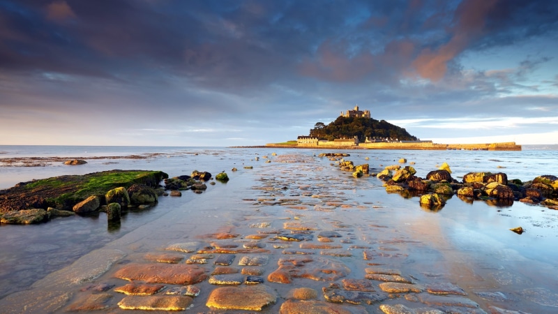 England, st, Sunrise, Water, Michael, Cornwall, s, 2K, mount