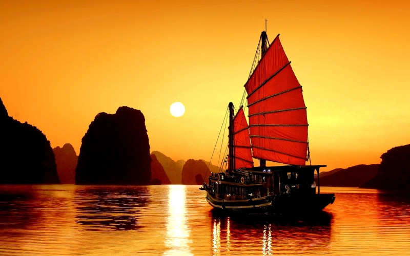 along bay, bay, lake, world, landscape, asia, sunset, evening, along, sailboat, 2K, horizon, vietnam, stunning