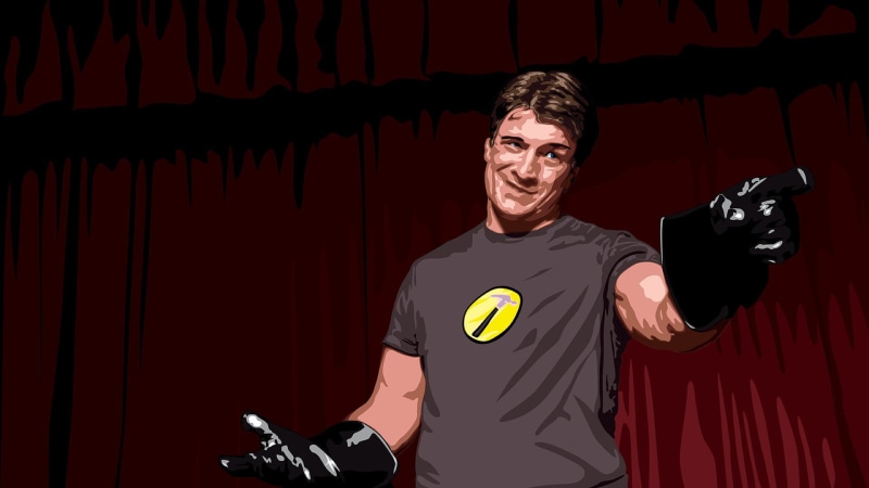t, shirt, 1080P, young men, red, adult, lifestyles, Nathan Fillion, Captain Hammer, men, one person, pair, Dr. Horribles Sing Along Blog, casual clothing