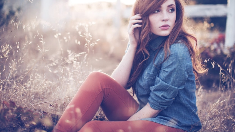 teenager, headphones, hair, freckles, chambray, girls, s, one Person, summer, 1080P, beauty, using Phone, contemplation, beautiful people, sunlight, depression - sadness