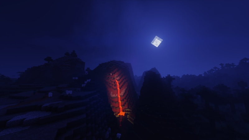 no people, Minecraft, untitled, scenics - nature, building exterior, video games, glowing, 1080P, plant, night, nature, dusk, full moon, tree, tranquil scene