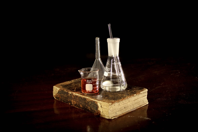 wood - material, bottle, herbal medicine, book, drinking Glass, container, flask, pipette, measuring, scientific Experiment, Alchemy, nature, hardbound