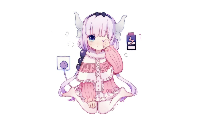 creativity, close-up, hairstyle, one person, portrait, Kanna Kamui (Kobayashi-san Chi no Maid Dragon), purple, simple background, 2K, art and craft, pink color