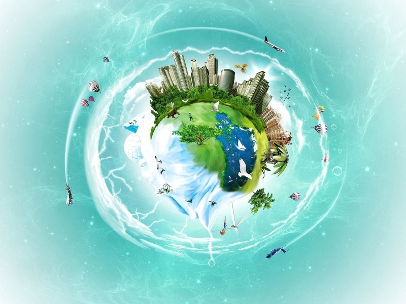 computer Graphic, directly above, outdoors, high angle view, plant, no people, sea, nature, floating on water, map, floating, sphere, world Map, geometric shape