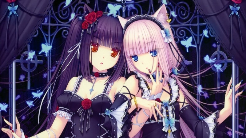 pink, female, retail, characters, hair, nekomimi, Chocolat (Neko Para), variation, illuminated, purple, indoors, shopping, anime, choice, two, Vanilla (Neko Para)
