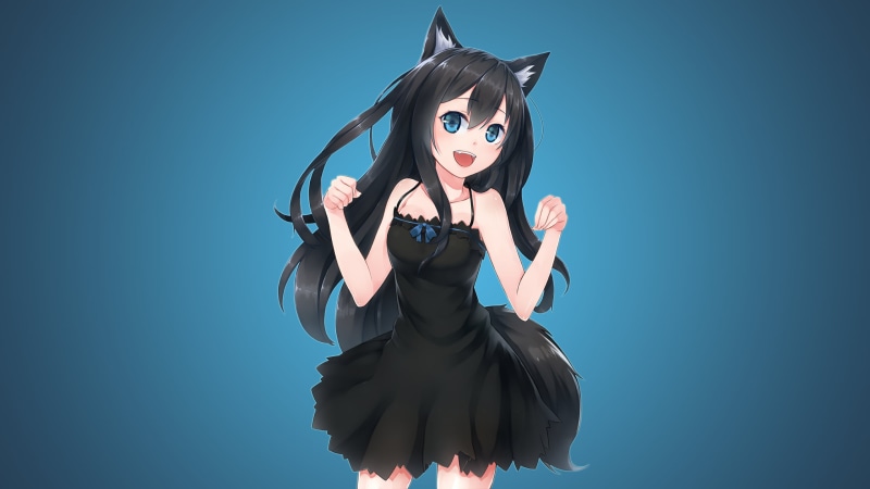 young women, hairstyle, teenager, anime, studio shot, spooky, halloween, costume, adult, portrait, cat girl, animal ears, standing, young adult, original characters