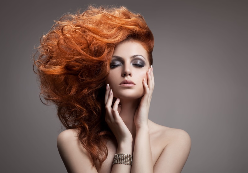 one person, young adult, indoors, hair, adult, 4K, beautiful woman, fashion model, elegance, headshot, fashion, dyed red hair, beautiful people, glamour