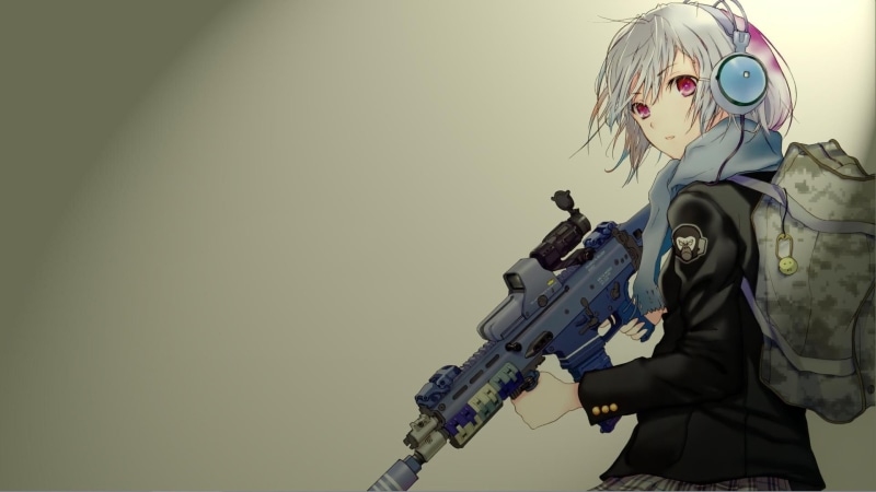 anime girls, gun, 1080P, original characters, Survivor, anime, weapon, headphones