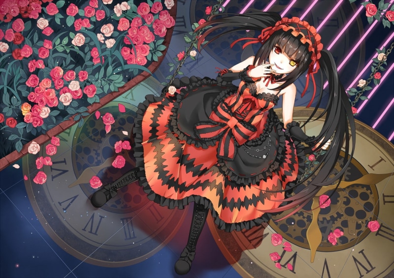 720P, headband, heterochromia, boots, anime girls, anime, Tokisaki Kurumi, Date A Live, ribbon, twintails