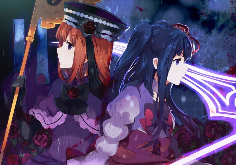 celebration, weapon, Umineko no Naku Koro ni, 720P, metal, scythe, headband, costume, amusement park, still life, Eva Beatrice, carousel, hat, no people