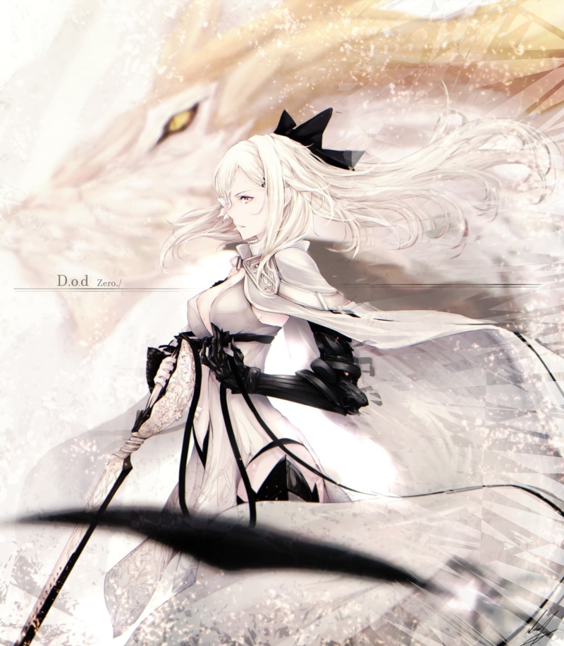 sculpture, Drakengard 3, ribbon, pale, beauty, representation, white dress, creativity, anime girls, Mikhail, weapon, digital composite, flowers, nature