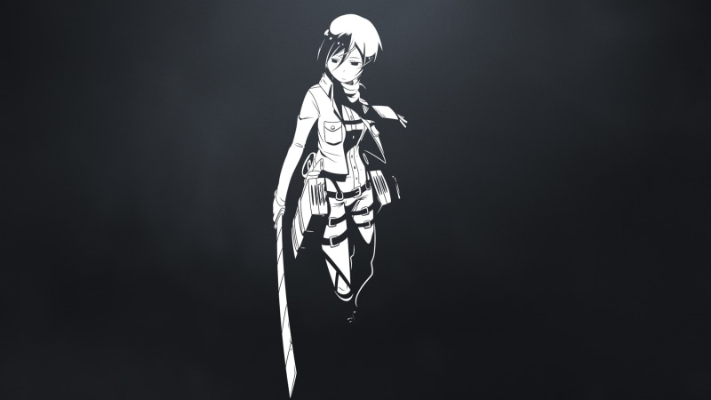 creativity, cut out, male likeness, black background, copy space, shape, Mikasa Ackerman, mid-air, skeleton, anime girls, studio shot, low angle view, 1080P