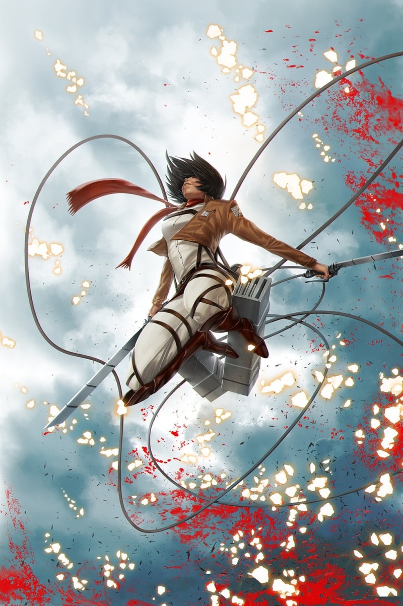 beautiful woman, plant, beauty, 720P, one person, jumping, celebration, human body part, character, outdoors, motion, Shingeki no Kyojin, females, illustration