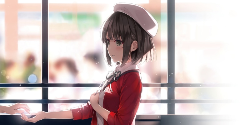 short hair, hairstyle, standing, anime, leisure activity, lifestyles, indoors, real people, 2K, cartoon, women, waist up, front view, hat, glasses, character