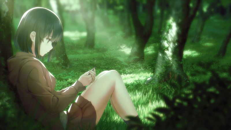tree, green color, side view, sitting, day, Saenai Heroine no Sodatekata, relaxation, women, land, hairstyle, forest, young adult, lifestyles, one person