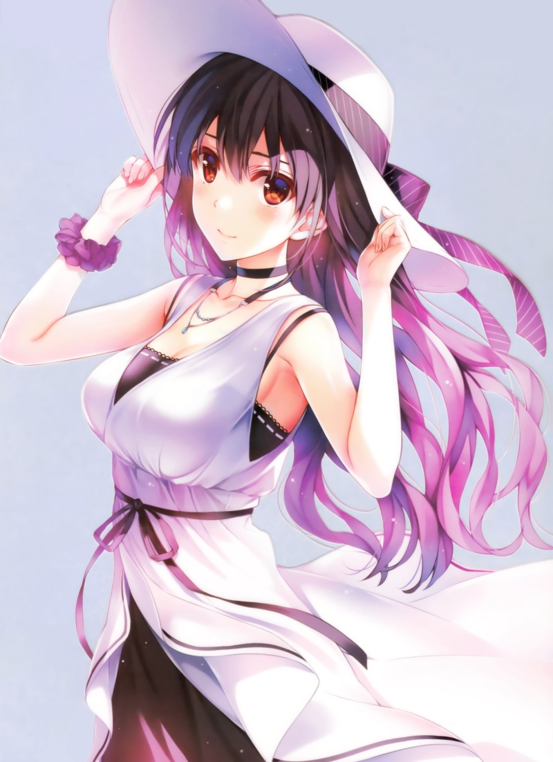 red eyes, glamour, dress, portrait, pink color, beautiful woman, Kasumigaoka Utaha, fashion, beauty, long hair, beautiful people, anime girls, females