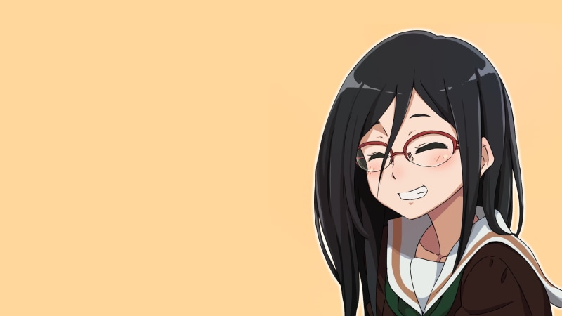front view, glasses, representation, smiling, looking, beautiful woman, headshot, contemplation, Hibike! Euphonium, female, young adult, colored background