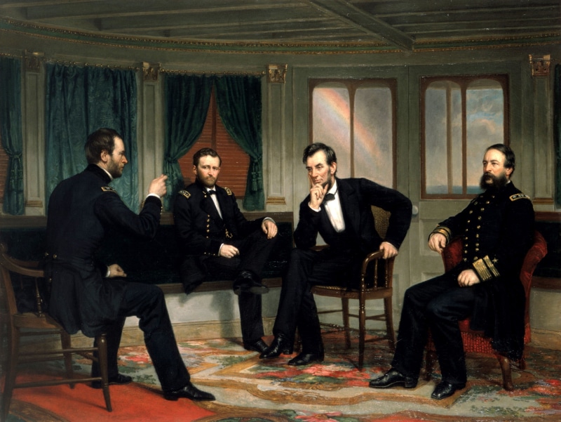 head of state, artwork, music, general ulysses s grant, conversation, men, oil painting, canvas, young men, general william t sherman, admiral david porter ahmed